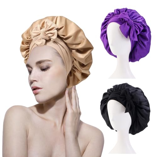 OSLEN Seidenhaube zum Schlafen 3 Stück Satin haarhaube Verstellbare Silk Bonnet Sleep Cap mit Breitem Gummiband Weiche schlafhaube Seide Große Nacht Schlafmütze Nachtmütze für Damen OSLEN Seidenhaube zum Schlafen 3 Stück Satin haarhaube Verstellbare Silk Bonnet Sleep Cap mit Breitem Gummiband Weiche schlafhaube Seide Große Nacht Schlafmütze Nachtmütze für Damen von OSLEN