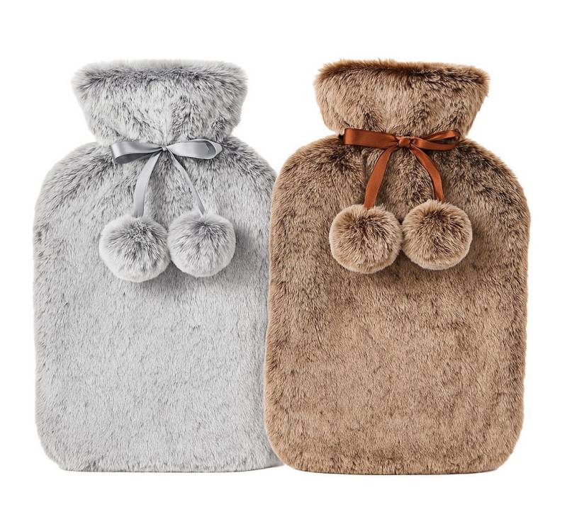 OSMA Werm Wärmflasche 2L mit Kunstfell grau oder beige 100% Polyester flauschig, Kuschelige Wärme mit Stil & Charme von OSMA Werm