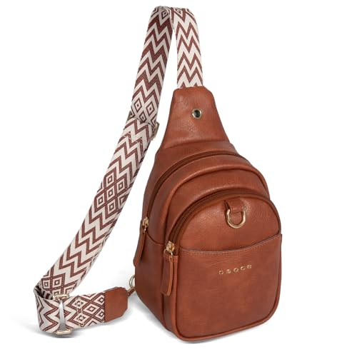 OSOCE Crossbody Damen Klein Brusttasche PU Leder Sling Bag Diebstahlsicher Crossbag Damen Schulterrucksack Vielseitige Umhängetasche für Reisen und mehr in Braun Weiß und Schwarz von OSOCE