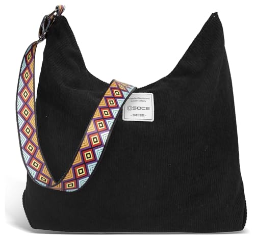 OSOCE Damen Cord Tasche Umhängetasche Groß Canvas Handtasche Shopper Tasche Casual Schultertasche Perfekt Schule Reisen Einkauf von OSOCE