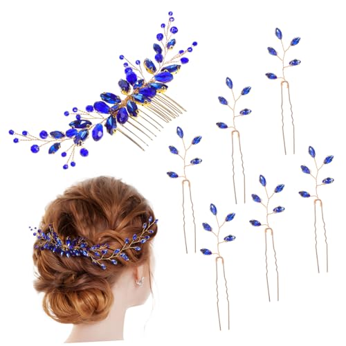 OSOLADY Haarkamm-Set für die Brauthochzeit Blau U-förmige und blattförmige Clips Haarschmuck für Frauen Haar-Styling-Nadeln dekoratives Set von OSOLADY