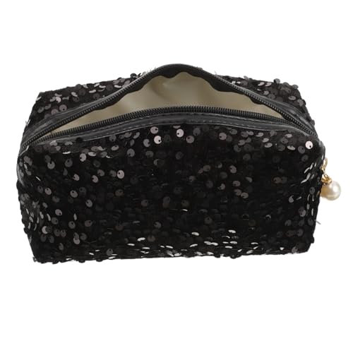 OSOLADY 1 Stück Kosmetiktasche Paillettentasche Make-up-Tasche Reisen Dame Taschen Lagerung Bad Funkelnd Fall Kosmetische Aufbewahrungstasche Reise-kulturbeutel Rosa Mädchen Samt Black von OSOLADY