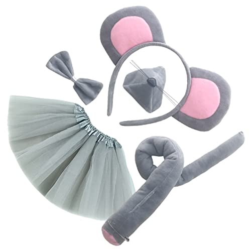 OSOLADY 1Satz Mauskostümset für Teiliges Set mit Grauem Mausohren Stirnband Süßer Nasenmaske und Mausschwanz für Kostümpartys und Karneval von OSOLADY