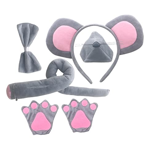 OSOLADY 1Satz Tierkostüm Zubehör Set mit Mausohren und Handschuhen für Teiliges Graues Mauskostüm für Partys und Karneval Lustiges Haarreif Accessoire für Mädchen von OSOLADY