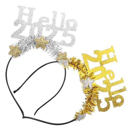 OSOLADY 2 Stück Digital Latte Art Stirnband Banner Diademe Frohe Feiertage Dekorationen Gastgeschenke Mädchen Stirnband Glitzernde Neujahrsdekoration Frohes Neues Jahr Kopfschmuck von OSOLADY
