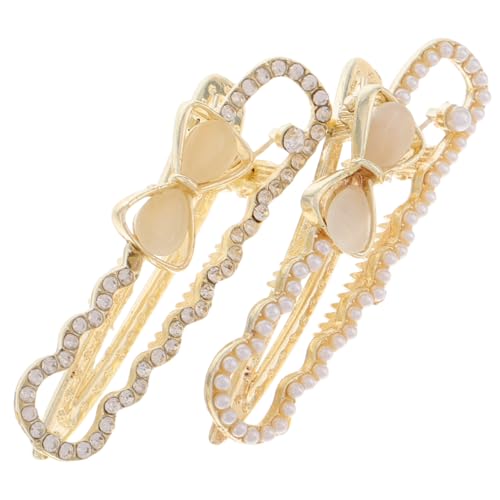 OSOLADY 2 Stück Entenschnabel-haarspange Eleganter Kopfschmuck Mode-haarnadeln Haarklammer Hohle Haarspange Ausgefallene Haarnadeln Schleife Haarnadel Haarspangen Für Damen Strass Beige von OSOLADY
