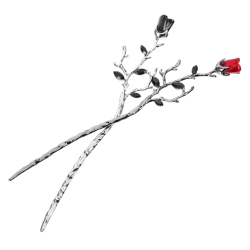 OSOLADY 2 Stück Rosenzweig Haarnadel Blumen- Halter Haarbrötchennadel Essstäbchen Für Haare Pferdeschwanz Haarnadeln Für Frauen Haarstock Rosenhaarnadel Styling Mädchen Bobby Legierung von OSOLADY