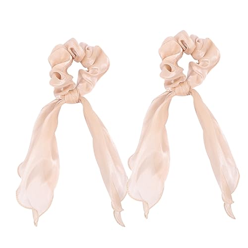 OSOLADY 2 Stücke Elastische Haargummis mit Schleife Verstellbare Pferdeschwanzhalter für Damen Langes Tuch Haarband in Solidfarbe Haarseil Accessoire für Mädchen Haarschmuck für Alltag von OSOLADY