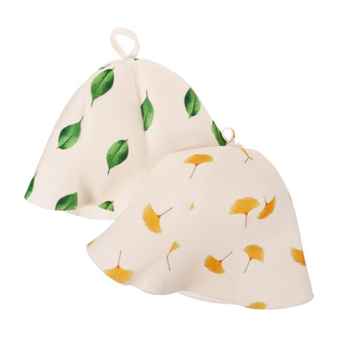 OSOLADY 2stücke Filz Sauna Hüte Wasserabsorbierende Und Isolierende Badekappen Modische Sauna Und Duschhaube Für Damen Und Herren Für Dusche Grünblatt Und Ginkgodesign von OSOLADY
