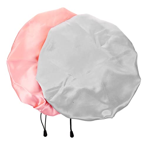 OSOLADY 2 Stück Verstellbare Doppelseitige Satin Schlafhaube Wiederverwendbare Haarschutzmütze für Damen mit Lockeren Bändern Geeignet für Kurze Mittellange Haare zum Schlafen und Duschen von OSOLADY