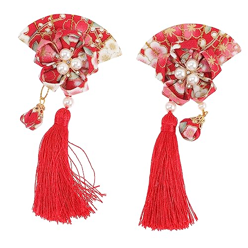 OSOLADY 2 Stück Zwei Japanische Fächer Haarspange mit Quasten Haarschmuck für Damen für Festlichkeiten und Besondere Anlässe von OSOLADY