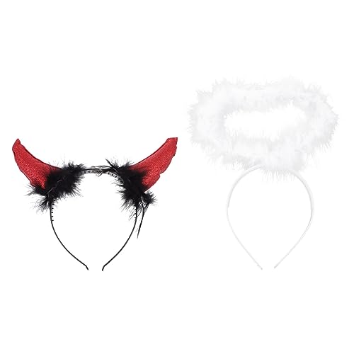OSOLADY 2stücke Teiliges Halloween Teufels Und Engel-haarreifen Party-kopfschmuck Mit Weißen Federn Perfektes Kostüm-accessoire Für Karneval Und Cosplay von OSOLADY