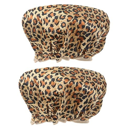 OSOLADY 2Stücke Duschhauben Peva Doppelschicht Elastisch für Damen Haarschutzkappen im Leopardenmuster für Bad und Schönheitspflege von OSOLADY