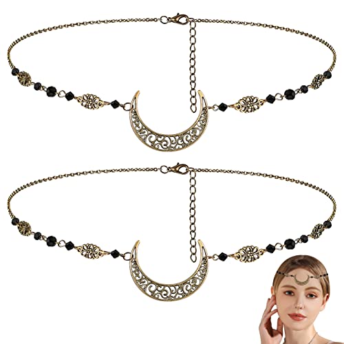 OSOLADY 2 Stück Böhmische Kopfkette mit Hohlem Mondanhänger Vintage Haarschmuck für und Mädchen Einheitsgröße Hochzeitskopfbedeckung Dekorative Kopfbedeckungen von OSOLADY
