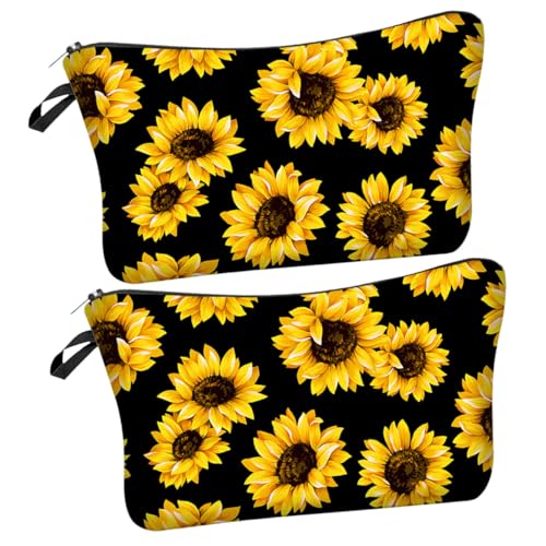 OSOLADY 2 Stücke Tragbare Kosmetiktasche mit Reißverschluss Hängende Reise Kulturtasche für Damen Sonnenblumenmotiv Große Aufbewahrungstasche für Make Up Kosmetikbeutel für Reisen von OSOLADY