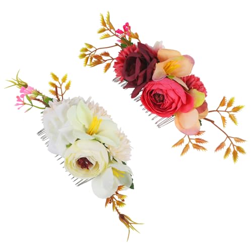 OSOLADY 2stücke Haarkamm Mit Rosenblüten Für Braut Hochzeits-haaraccessoire Für Strandfeiern Elegante Haardekoration Für Frauen Und Mädchen von OSOLADY