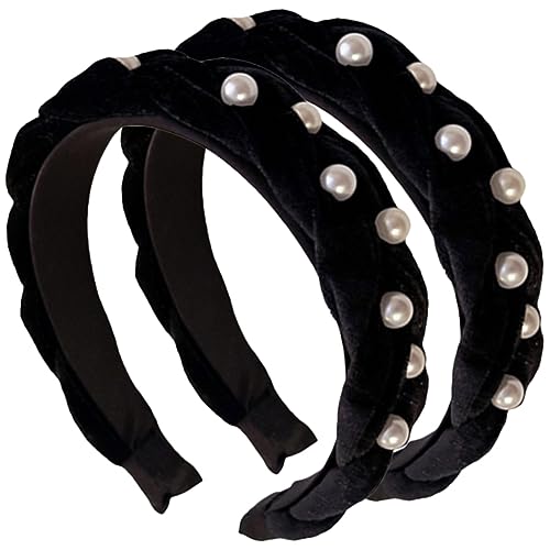 OSOLADY 2stücke Damen Haarbänder Perlen Elastische Stirnbänder Für Elegante Looks Für Schule Arbeit Reisen Und Freizeitaktivitäten von OSOLADY