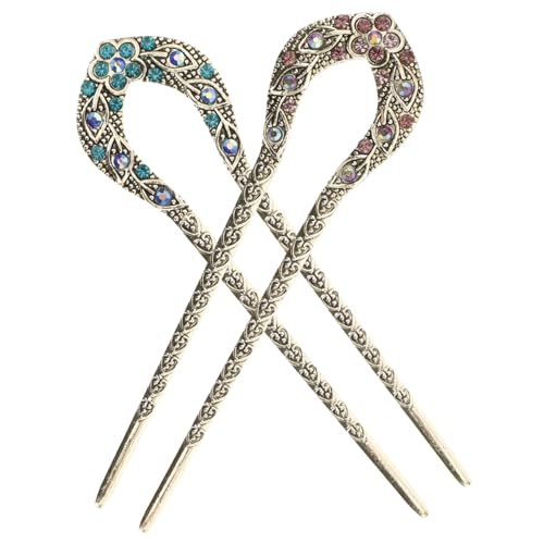 OSOLADY 2stücke Förmige Haarnadel Aus Strass Doppelprong-haarspange Vintage Haarstäbchen Für Damen Für Freizeit Partys Und Besondere Anlässe von OSOLADY