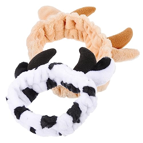 OSOLADY 2stücke Spa-stirnband Zum Waschen Gesichts Stirnband Mit Tierhörnern Für Damen Und Mädchen Elastisches Stirnband Für Hautpflege Und Make-up Flexibles Haar-accessoire von OSOLADY