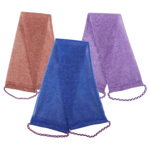 OSOLADY 3 Stück Badetuch Mit Kordelzug Haargummis Körperwäscher Gesichtsdampfer Peeling Pads Trockenbürsten Körperbürste Peeling Sisalschwamm Rückenwäscher Badeschrubber von OSOLADY