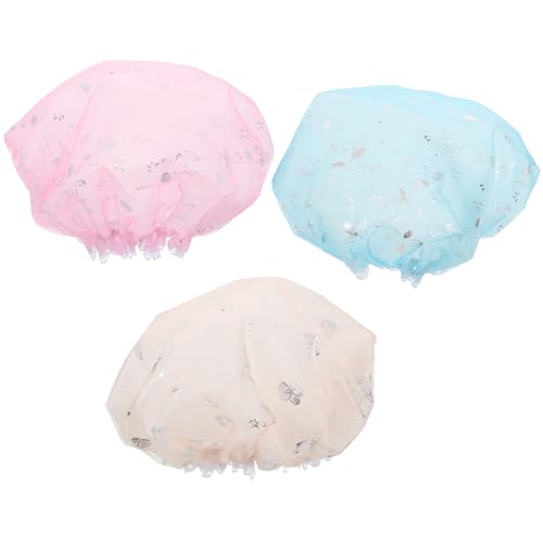 OSOLADY 3stücke Teiliges Duschhauben Für Damen Doppellagige Wasserdichte Und Wiederverwendbare Haarkappen Mit Antistain Funktion Stilvolles Design Gelb Blau Für Bad Und Spa von OSOLADY