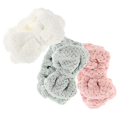 OSOLADY 3 Stück Teiliges Bowknot Stirnband für Damen Weiches Plüsch Haarband zum Waschen Schminken und Gesichtspflege Elastisches Makeup Headband in Grün und Weiß Vielseitig und Bequem von OSOLADY