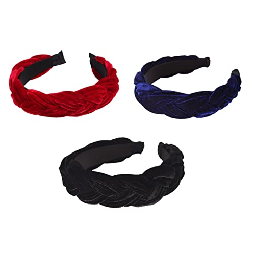 OSOLADY 3 Stück Vintage Haarreifen aus Samt Geflochtenes Stirnband in Rot Schwarz Royal Blau Damen Haarschmuck Accessoires für Frauen und Mädchen Eleganter Haarreif für Stilvolle Frisuren von OSOLADY