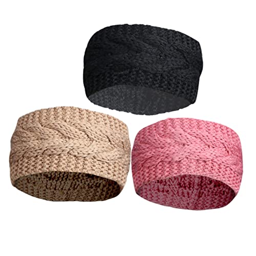 OSOLADY 3 Stücke Stricken Breit Kantiges Haarband Handgestricke Stirnband Dame Stricken Haarband von OSOLADY