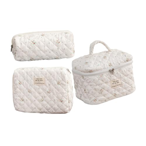 OSOLADY 3stücke Teiliges Set Kosmetiktaschen Aus Baumwolle Gesteppte Tragbare Toilettentaschen Im Floralen Design Für Damen Und Mädchen Für Reisen Und Make-up-Organisation von OSOLADY