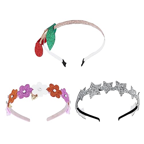OSOLADY 3Stücke Glitzer Stirnbänder für Mädchen Kirschblüten Bunte Blumen und Funkelnde Sterne Süßes Haaraccessoire für Hochzeiten Partys und Fotoshootings von OSOLADY