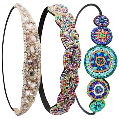 OSOLADY 3 Stück Elastische Strass Stirnbänder für Damen Juwelen Haarbänder Perlen Stirnbänder Haarschmuck für Hochzeiten Festivals und Alltag von OSOLADY