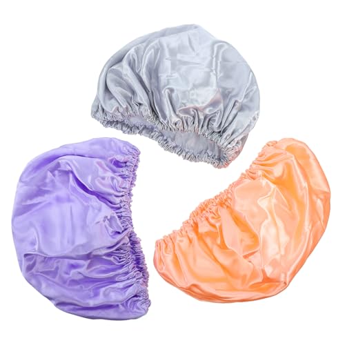 OSOLADY 3stücke Badekappen Wasserdichte Duschkappen Damen-badekappen Duschhut Aus Hochwertigem Peva Und Satin-material Für Junge Mädchen Mit Langem Haar von OSOLADY