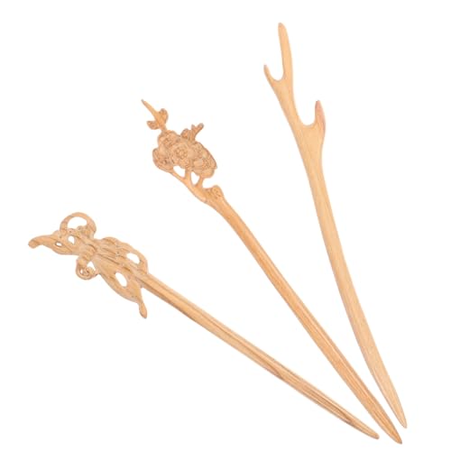 OSOLADY 3stücke Retro Holz-haarnadeln Für Damen Chinesische Haarstäbchen Für Haarknoten Handgefertigter Haarschmuck Für Hanfu-outfits von OSOLADY