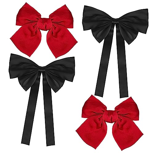 OSOLADY 4 Stück Haarspangen mit Großen Schleifen aus Satin für Damen Rote und Schwarze Haarklammern Stilvolle Haaraccessoires für Frisuren und Vielseitige Anlässe von OSOLADY