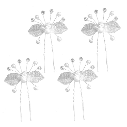 OSOLADY 4 Stück Handgefertigte Haarklammern mit Blattdesign und Perlen U Förmige Haarspangen für Damen Haarschmuckset Silber OSOLADY 4 Stück Handgefertigte Haarklammern mit Blattdesign und Perlen U Förmige Haarspangen für Damen Haarschmuckset Silber von OSOLADY