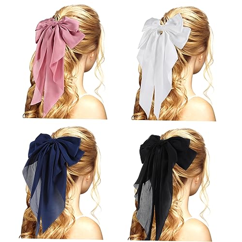 OSOLADY 4stücke Haarspange Mit Schleife Haarschmuck Für Frauen Und Mädchen Große Haarspange Aus Metall Und Satin Haar-accessoire Für Hochzeit Geburtstag Party Und Tägliche Nutzung von OSOLADY