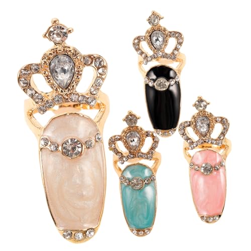 OSOLADY 4stücke Teiliges Fingernagel-ringe Für Damen Glitzernde Krone Dekoration Strass Für Nail Art Und -maniküre von OSOLADY