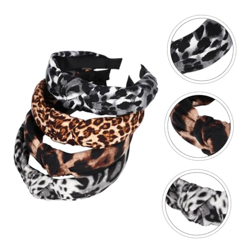 OSOLADY 4stücke Leoparden Haarband Stoff Mode Stirnband Stilvolles Headwrap Haarschmuck Für Damen Mädchen Haarband Mit Draht Haarreif Damenschick Damenschleife von OSOLADY