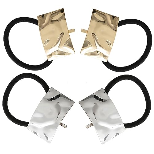 OSOLADY 4stücke Teiliges Elastische Haargummis Aus Metall Haargummis Für Ponytails in Gold Und Silber Vielseitige Haarschmuck-accessoires Für Frauen Und Mädchen von OSOLADY
