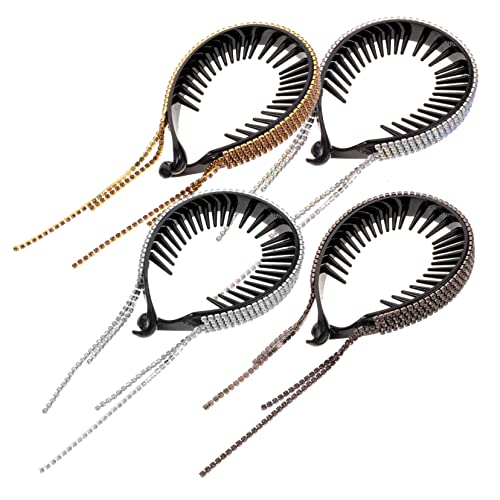 OSOLADY 4stücke Rhinestone Haargummi Haar Dutt Halter Mit Fransen Glitzer Ponytail Halter Für Dickes Und Lockiges Haar Stilvolles Haarschmuck Für Frauen Und Mädchen von OSOLADY