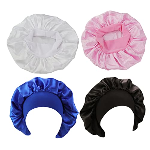 OSOLADY 4stücke Schlafhaube Aus Satin Elastisch Für Damen Schlafmütze Für Nacht Make-up-mütze Beauty-mütze Zum Schlafen Haar-schutz-kappe von OSOLADY