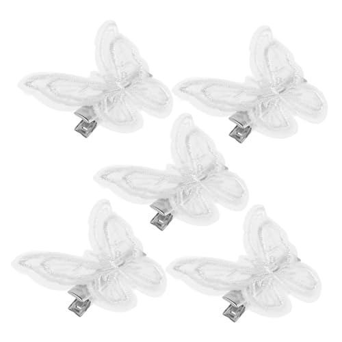 OSOLADY 5 Stück Spitze Schmetterling Haarspange Haarspangen Haarspangen Klein Haarschmuck Für Mädchen Haarnadeln Aus Tüll Haarspangen Für Damen Schmetterlingsapplikation Clip Weiß Stoff von OSOLADY