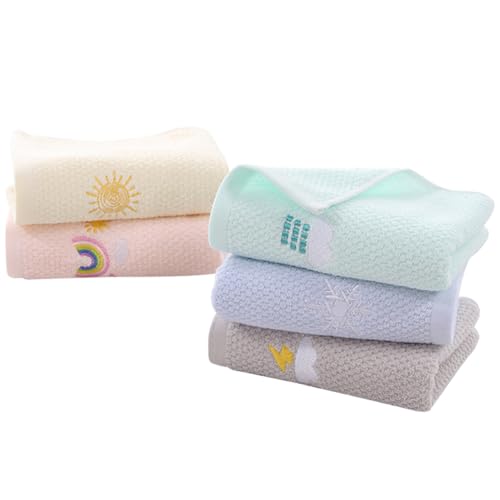 OSOLADY 5stücke Baumwoll-handtücher Für Junge Mädchen Mit Niedlichem Design Saugfähig Vielseitig Einsetzbar Gesichts- Hand Schweißtücher in Sanften Farben Gelb Grün Blau Waschbar Und Wiede von OSOLADY