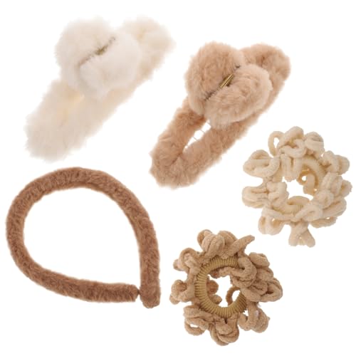 OSOLADY 5Stücke Teiliges Plüsch Haaraccessoires Set für und Mädchen Haargummis Haarspangen und Stirnband für Einen Stilvollen Look für Alltag und Besondere Anlässe von OSOLADY