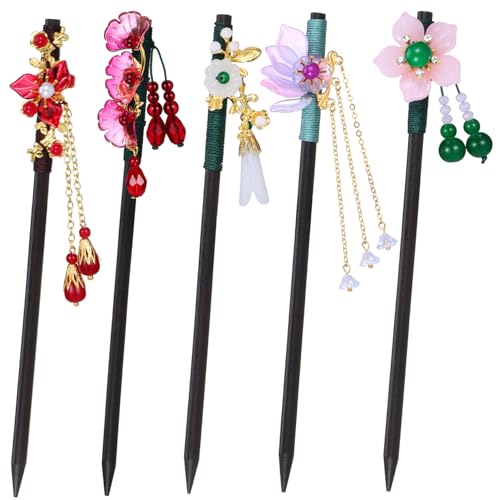OSOLADY 5Stücke Vintage Haarnadeln mit Blumenmuster Chinesische Haarschmuck Stäbe für Haarstyling für Damen OSOLADY 5Stücke Vintage Haarnadeln mit Blumenmuster Chinesische Haarschmuck Stäbe für Haarstyling für Damen von OSOLADY