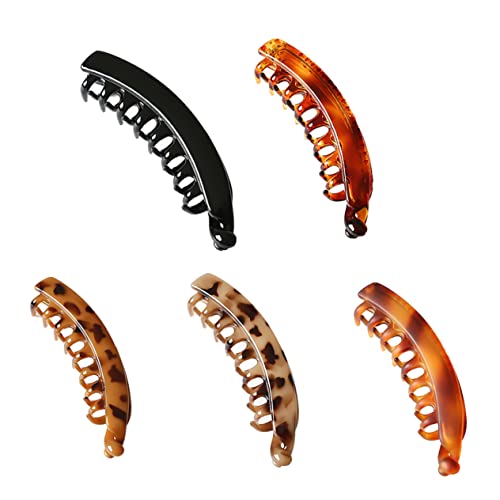 OSOLADY 5stücke Bananenclips Für Dickes Haar Stilvolle Haarklammern Für Und Mädchen Rutschfest Robust Farben Glänzend Schwarz Glänzend Schildpatt Schildpatt Kaffeebraun Cremige von OSOLADY