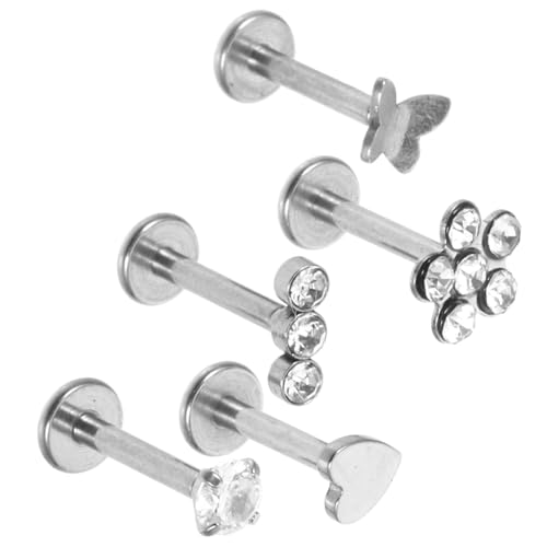OSOLADY 5stücke Edelstahl Lippen Und Nasenpiercing-schmuck Mit Zirkonia-nieten Für Knorpel-piercing Ohrstecker Und Nasenringe Set Für Frauen Und Männer von OSOLADY