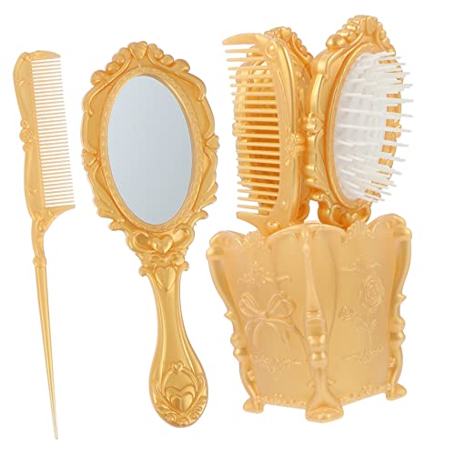 OSOLADY 5stücke Teiliges Set Für Haarkosmetik Vintage Haarbürste Mit Aufbewahrungsbehälter Flexibler Kamm Für Sanftes Entwirren Für Damen Und Herren Inklusive Handspiegel von OSOLADY