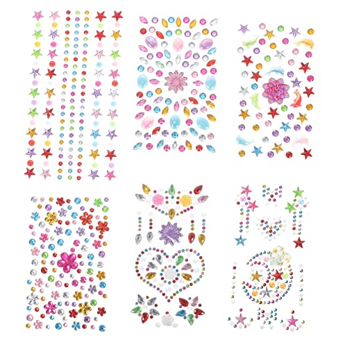 OSOLADY 6Blätter Selbstklebende Juwelen für Halloween Strass Aufkleber für Gesicht für Kostüme und Festivals Bunte Dekorationen für Makeup und DIY Projekte von OSOLADY