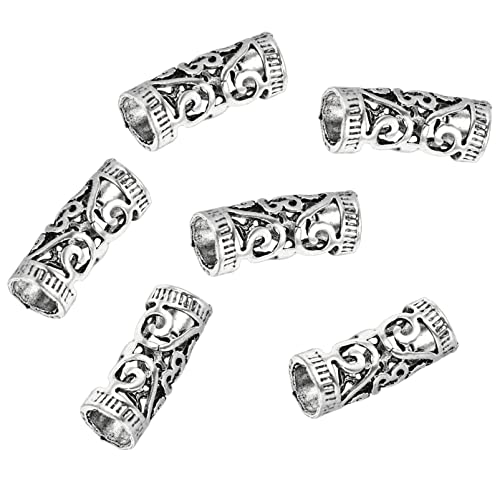 OSOLADY 6Stücke Teiliges Dreadlocks Ringe aus Legierung Vintage Hollow Out Haarschmuck für Zöpfe und Dreadlocks für Festivals und Partys Silberne Haar Accessoires für Kreative von OSOLADY